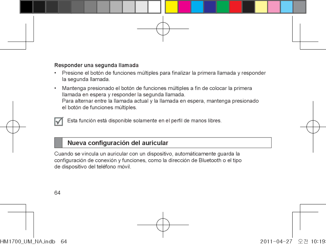 Samsung GH68-34355F manual Nueva configuración del auricular, Responder una segunda llamada 