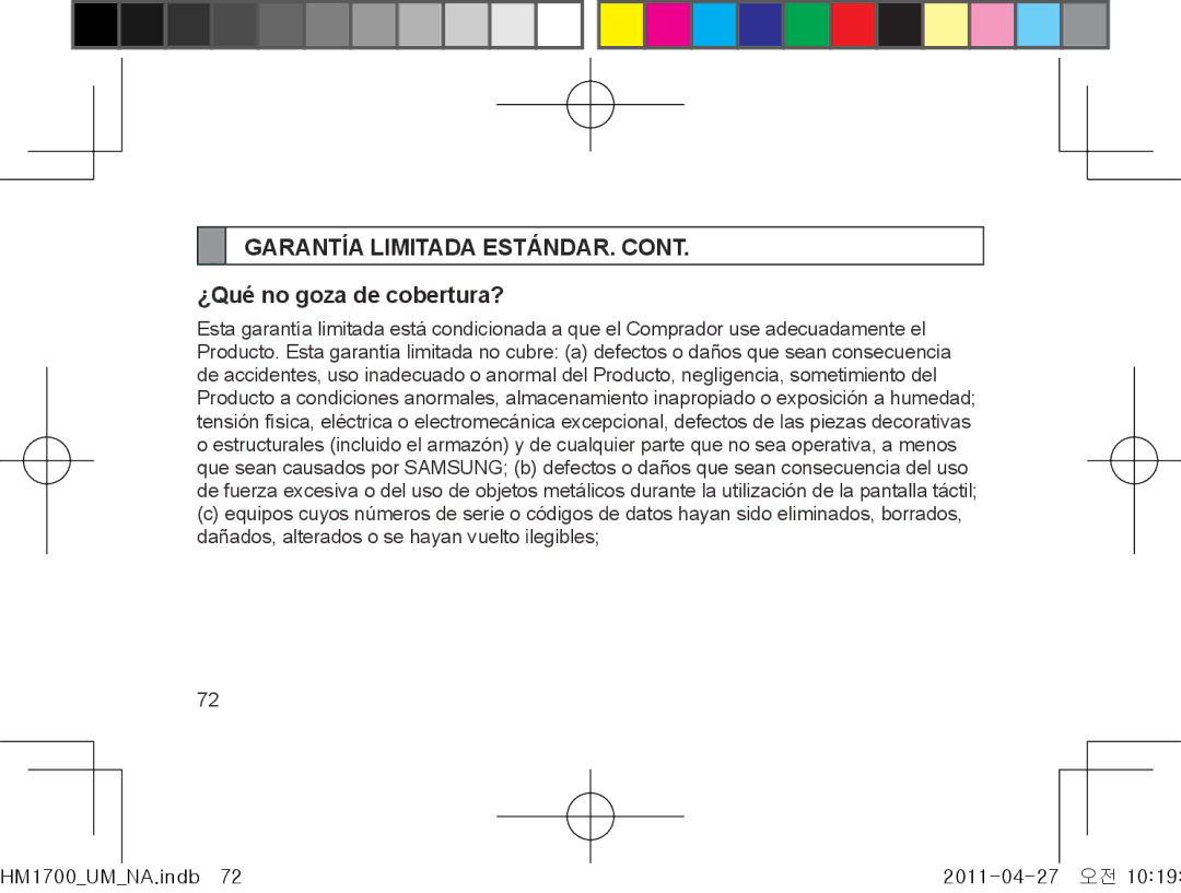 Samsung GH68-34355F manual Garantía Limitada ESTÁNDAR, ¿Qué no goza de cobertura? 