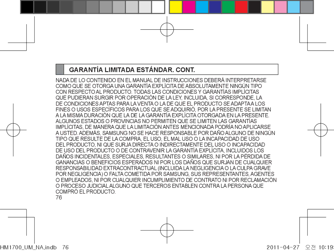 Samsung GH68-34355F manual Garantía Limitada ESTÁNDAR 