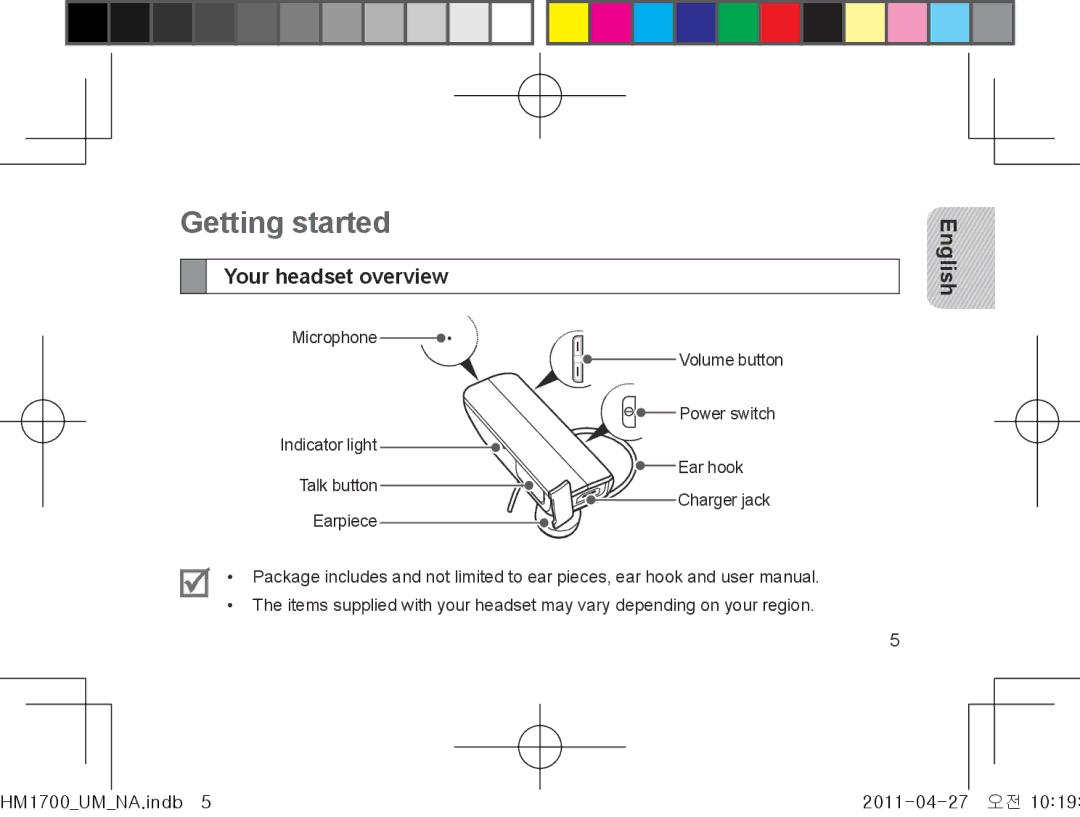 Samsung GH68-34355F manual Getting started, Your headset overview 