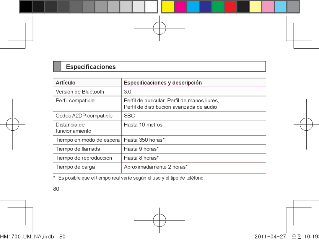 Samsung GH68-34355F manual Artículo Especificaciones y descripción 