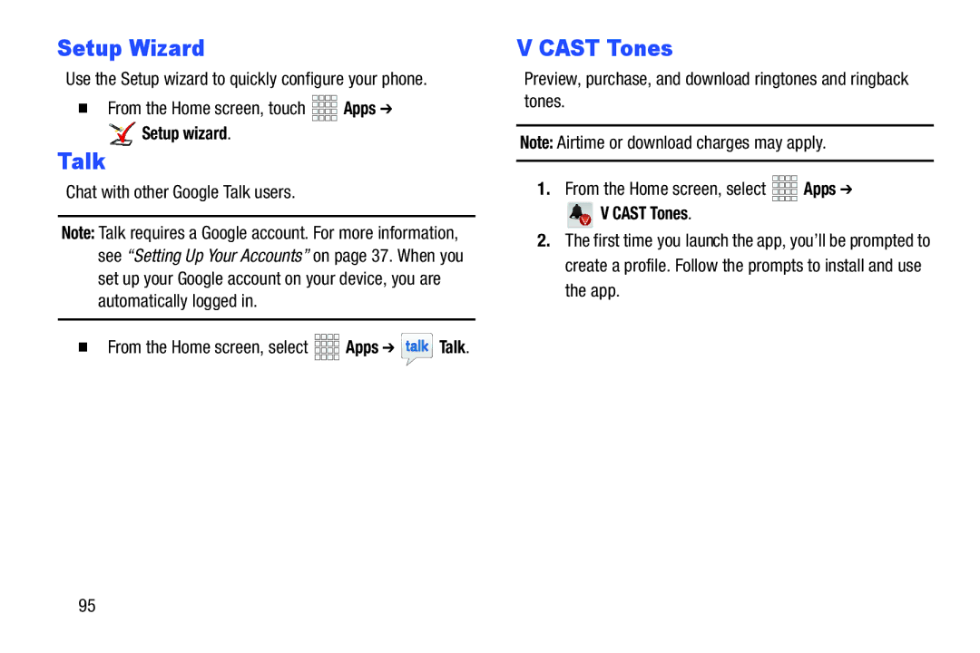 Samsung GH68-37099A user manual Talk, Cast Tones 