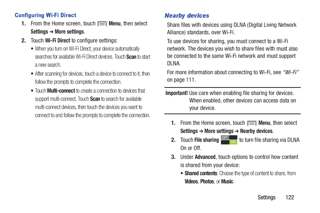 Samsung GH68-37099A user manual Nearby devices, Configuring Wi-Fi Direct, Touch Wi-Fi Direct to configure settings 