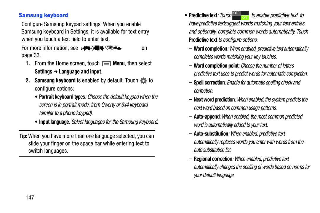 Samsung GH68-37099A user manual Samsung keyboard, 147 