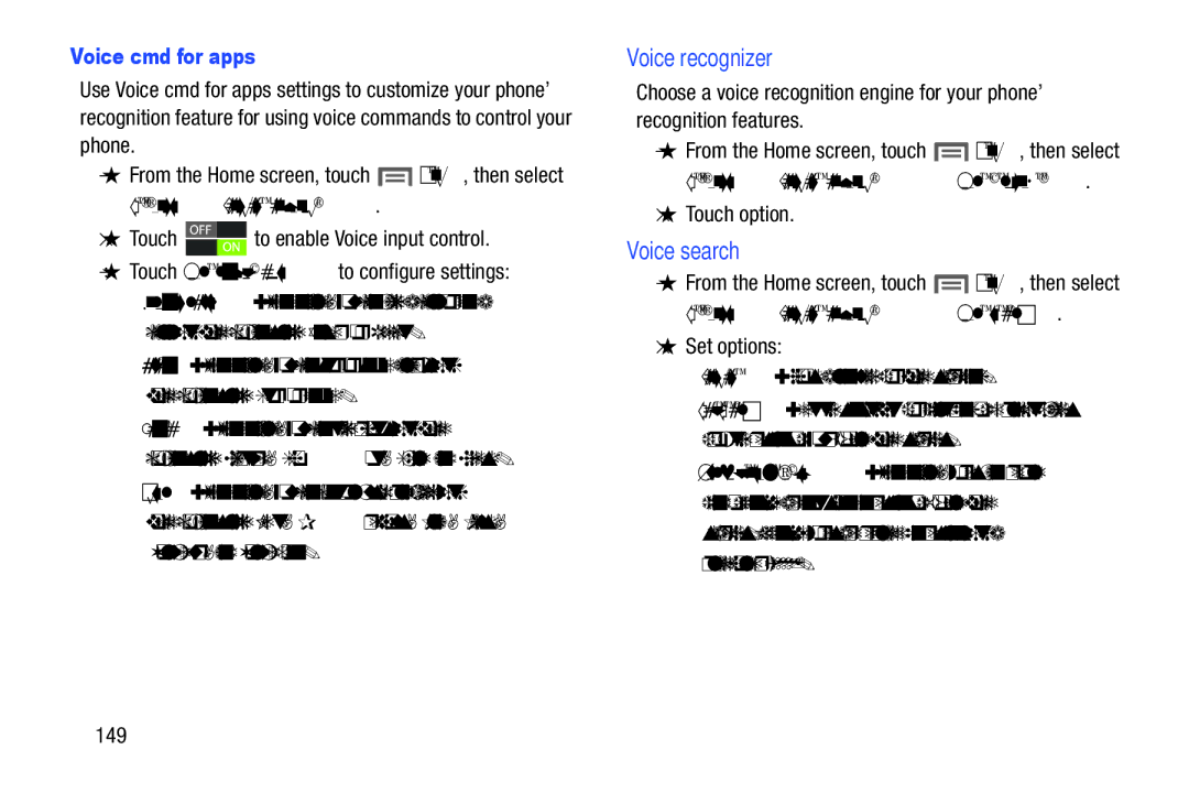 Samsung GH68-37099A user manual Voice recognizer, Voice search, Voice cmd for apps, Settings Language and input 