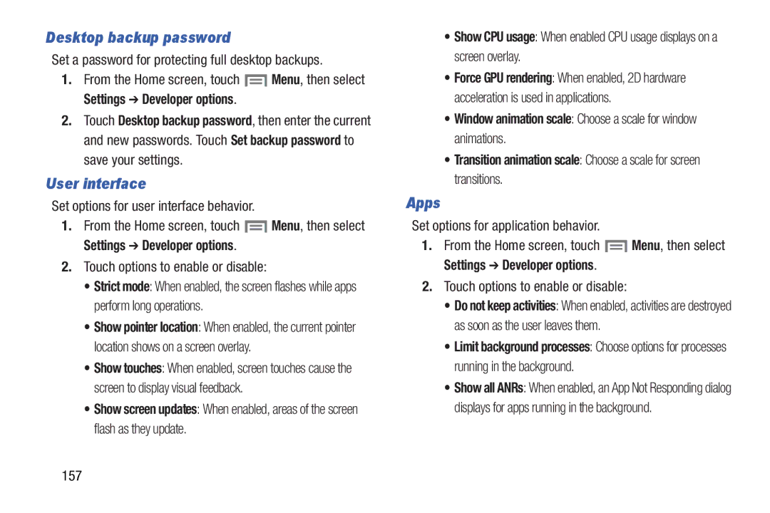 Samsung GH68-37099A user manual Desktop backup password, User interface, Apps 