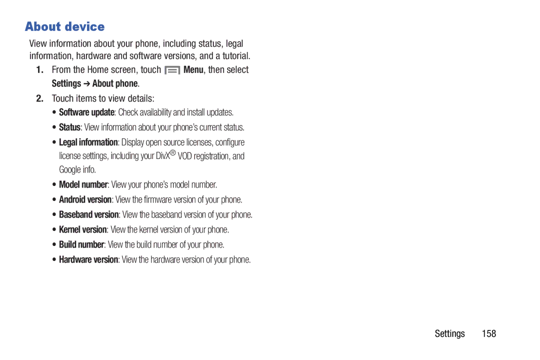 Samsung GH68-37099A user manual About device, Settings About phone 