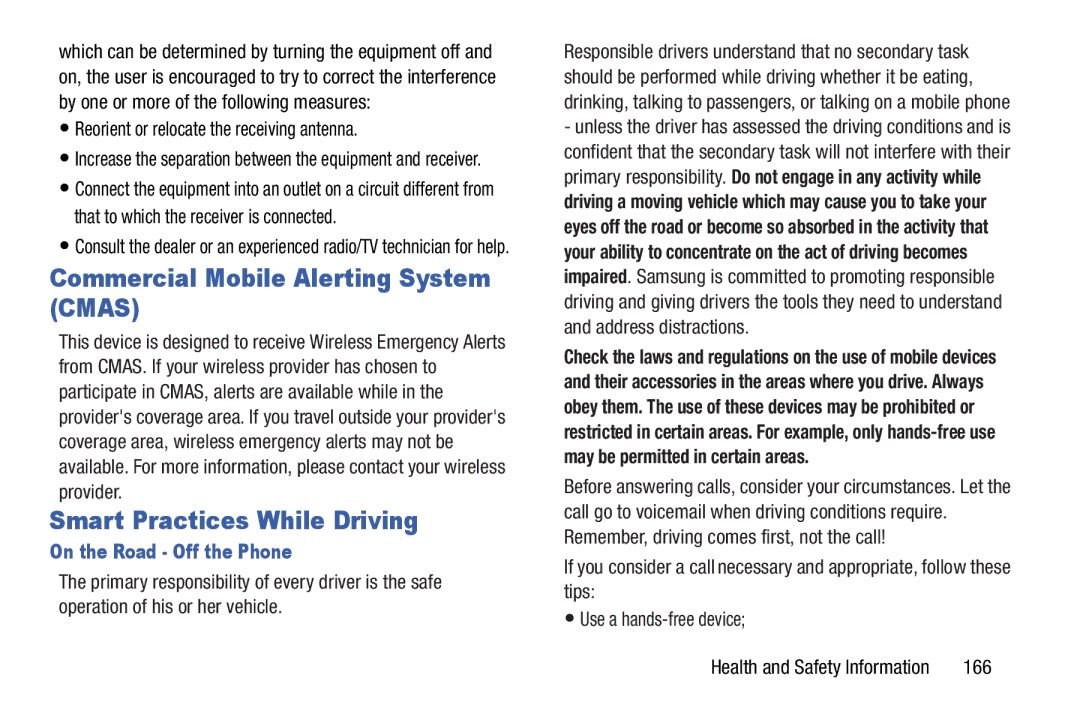 Samsung GH68-37099A Commercial Mobile Alerting System Cmas, Smart Practices While Driving, On the Road Off the Phone 