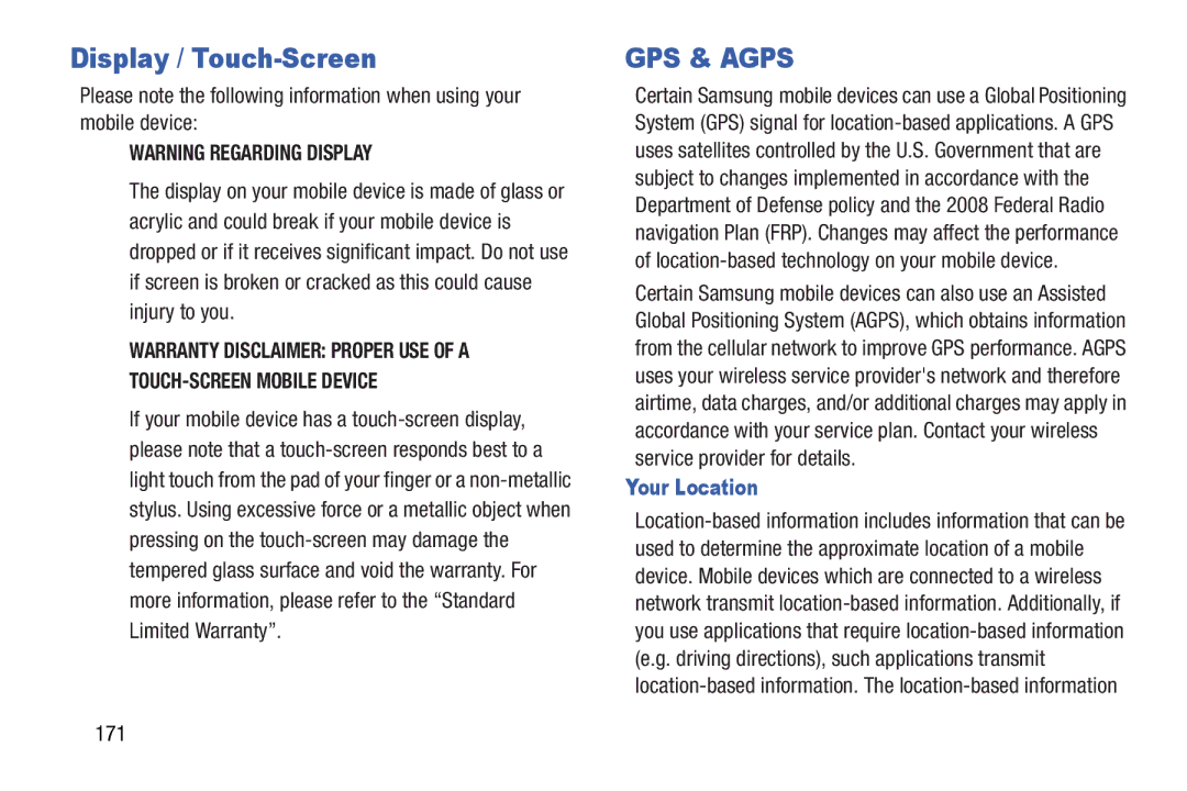 Samsung GH68-37099A user manual Display / Touch-Screen, Your Location 