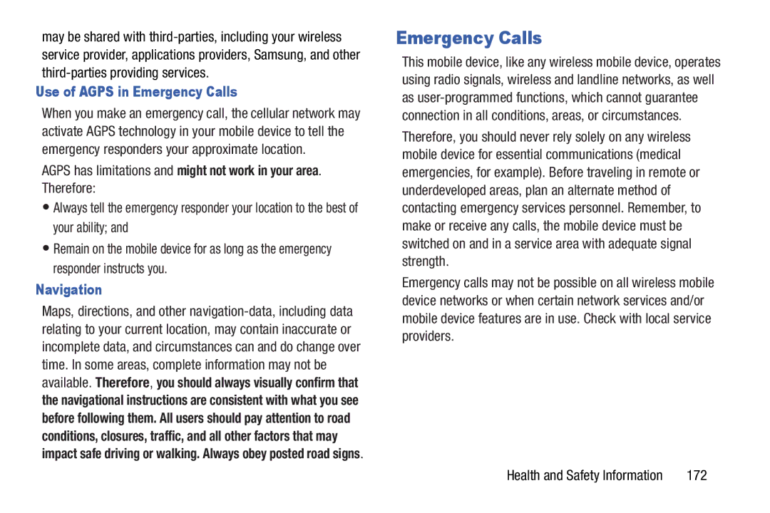 Samsung GH68-37099A user manual Use of Agps in Emergency Calls, Navigation 