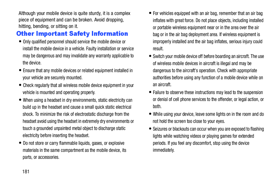 Samsung GH68-37099A user manual Other Important Safety Information, 181 