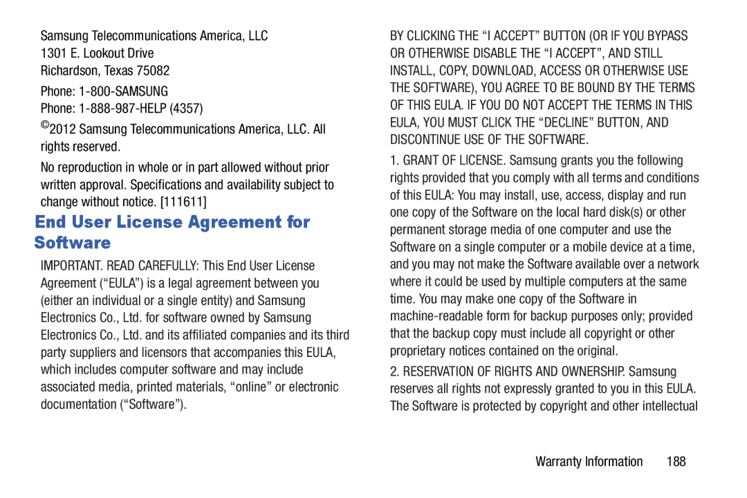 Samsung GH68-37099A user manual End User License Agreement for Software, 188 