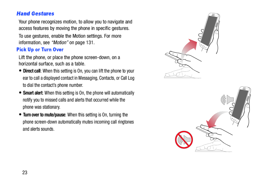 Samsung GH68-37099A user manual Hand Gestures, Pick Up or Turn Over 