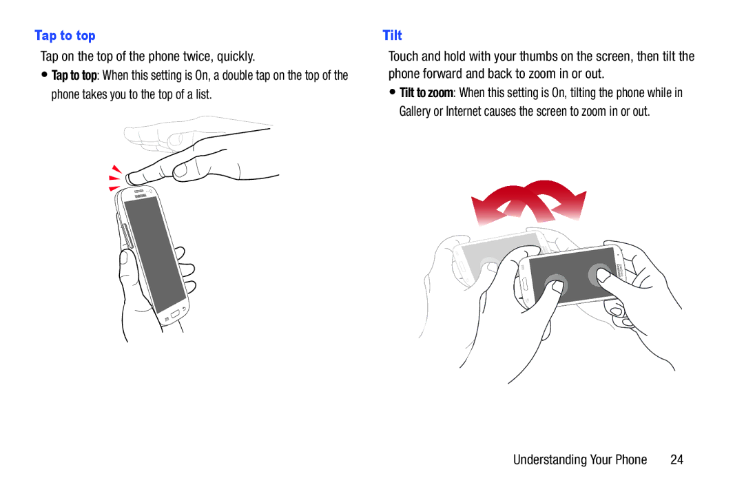 Samsung GH68-37099A user manual Tap to top, Tap on the top of the phone twice, quickly, Tilt 