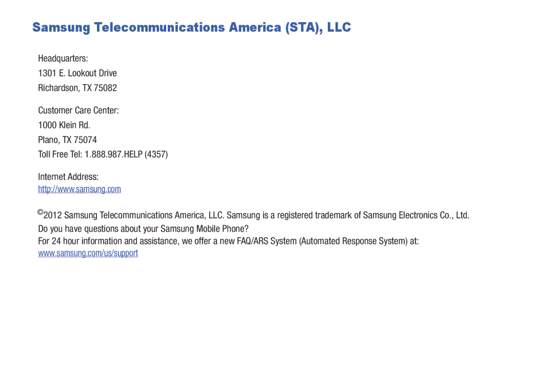 Samsung GH68-37099A user manual Samsung Telecommunications America STA, LLC 