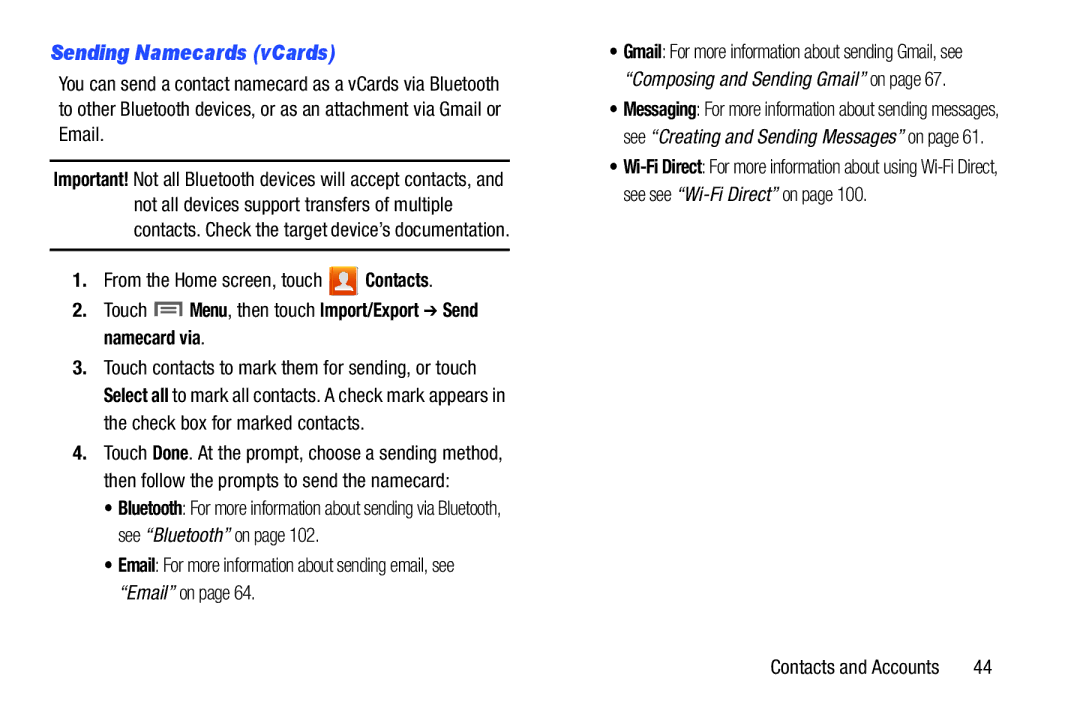 Samsung GH68-37099A user manual Sending Namecards vCards 