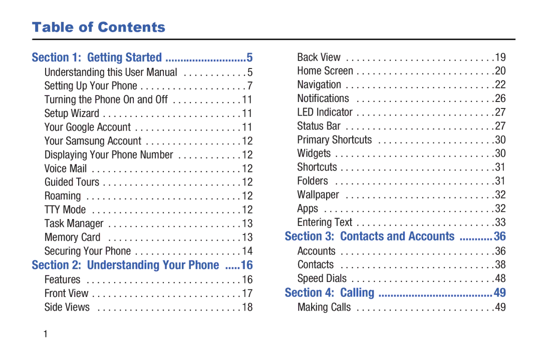 Samsung GH68-37099A user manual Table of Contents 