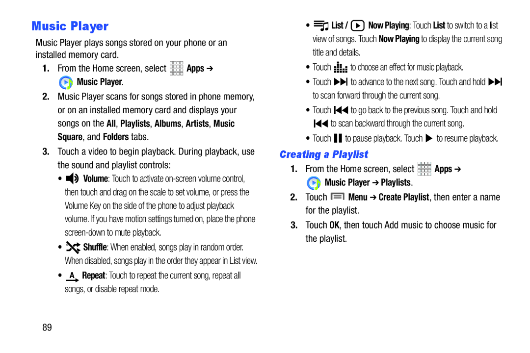 Samsung GH68-37099A Music Player, Creating a Playlist, Title and details, To scan backward through the current song 