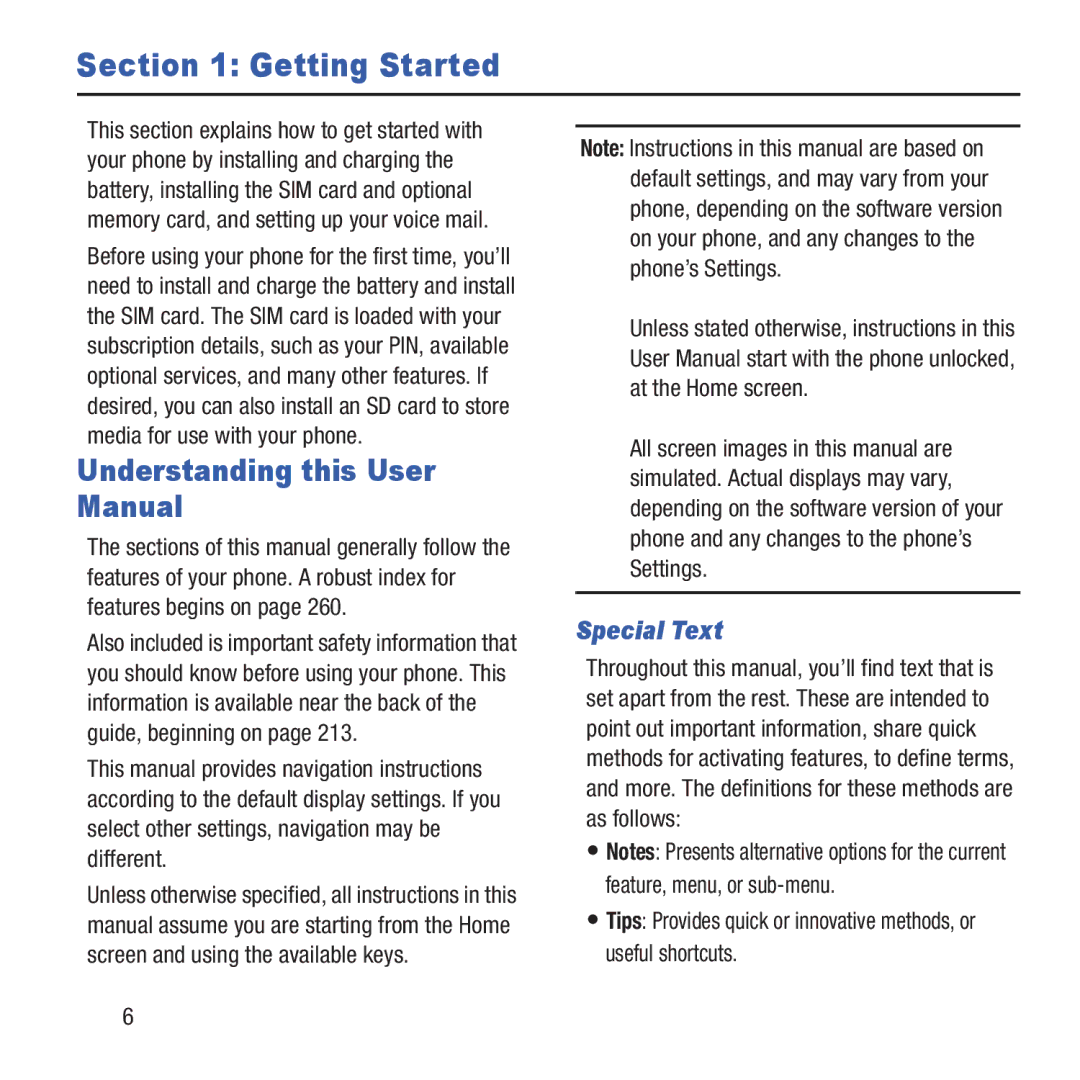 Samsung GH68-37463A user manual Getting Started, Special Text 