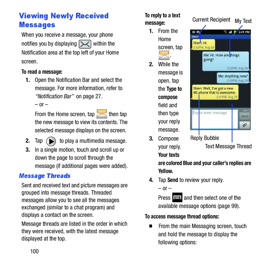 Samsung GH68-37463A user manual Viewing Newly Received Messages, Message Threads 