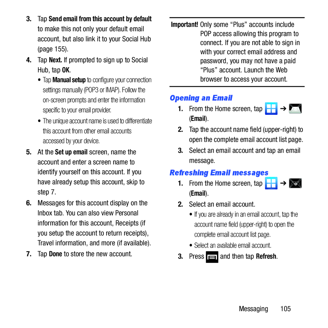 Samsung GH68-37463A user manual Opening an Email, Refreshing Email messages 