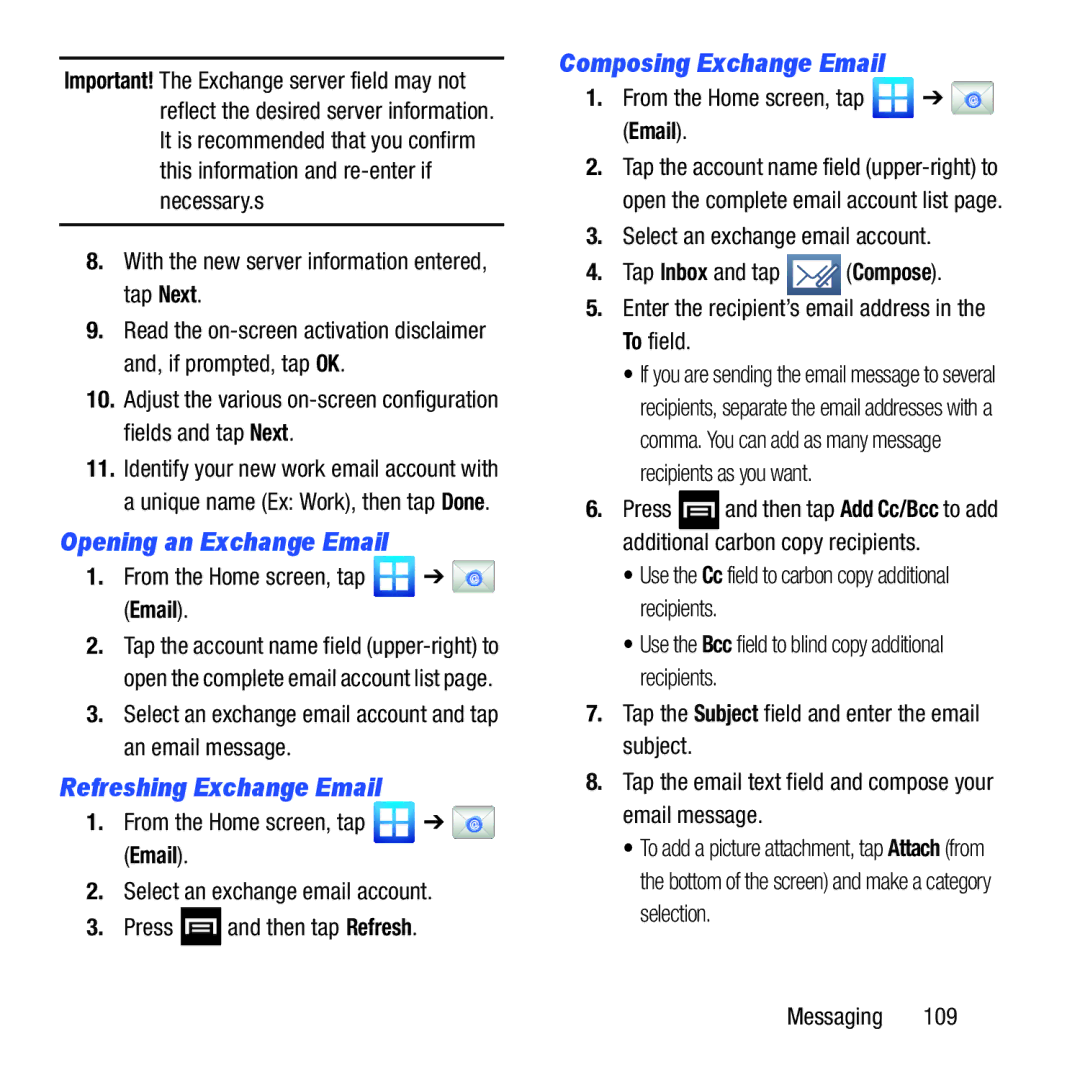 Samsung GH68-37463A user manual Opening an Exchange Email, Refreshing Exchange Email, Composing Exchange Email 