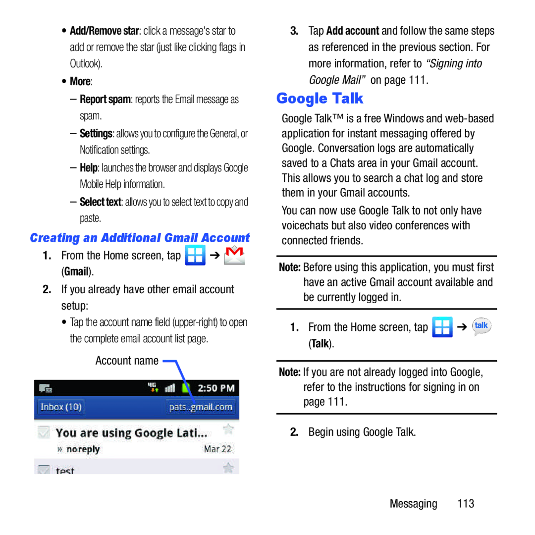 Samsung GH68-37463A user manual Google Talk, Report spam reports the Email message as spam 