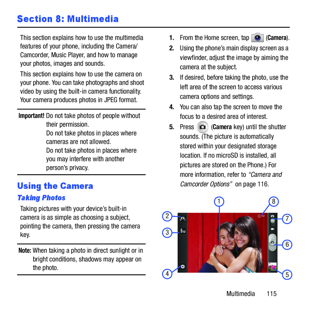 Samsung GH68-37463A user manual Multimedia, Using the Camera, Taking Photos 