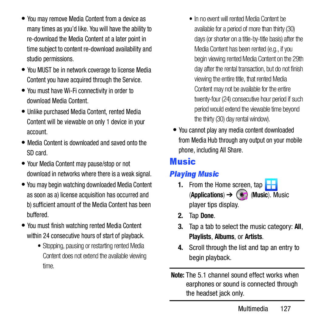 Samsung GH68-37463A user manual Playing Music, Media Content is downloaded and saved onto the SD card 