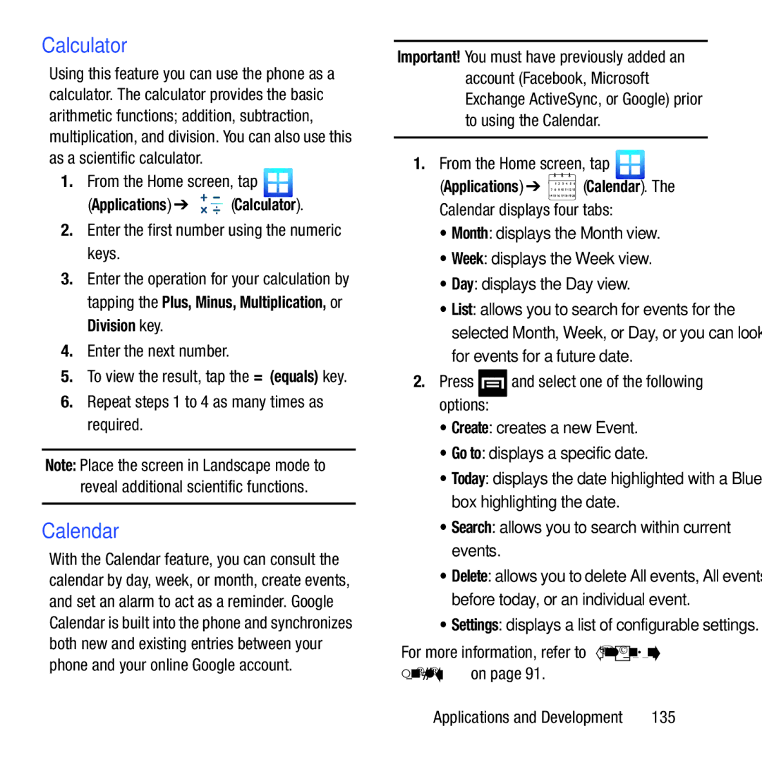 Samsung GH68-37463A user manual Calendar, Applications Calculator 