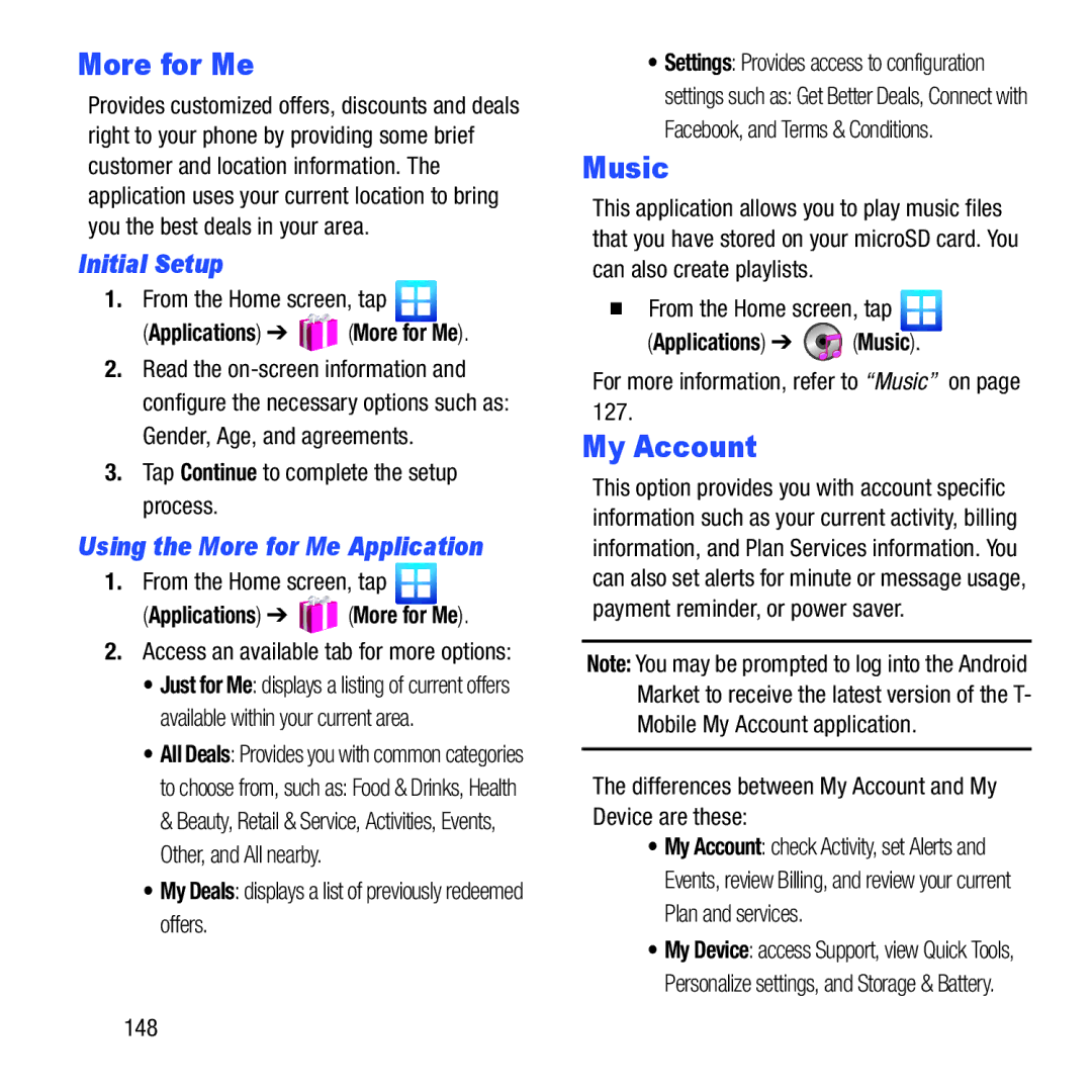 Samsung GH68-37463A user manual My Account, Initial Setup, Using the More for Me Application 