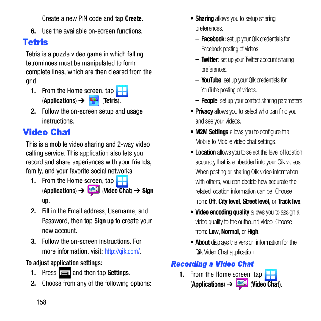 Samsung GH68-37463A user manual Tetris, Recording a Video Chat 