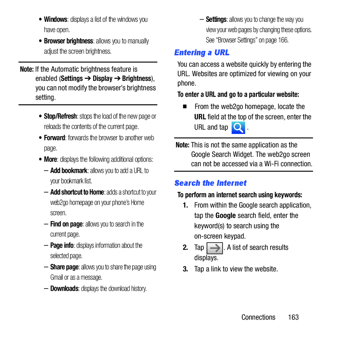 Samsung GH68-37463A user manual Entering a URL, Search the Internet 