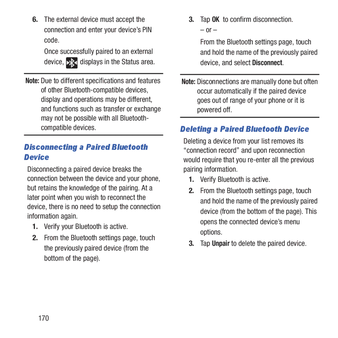 Samsung GH68-37463A user manual Disconnecting a Paired Bluetooth Device, Verify your Bluetooth is active 