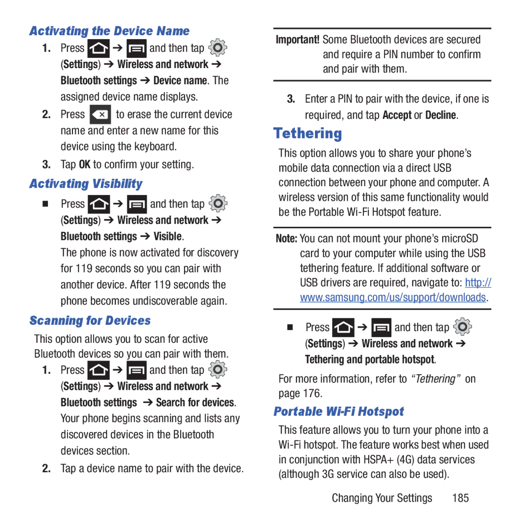 Samsung GH68-37463A Activating the Device Name, Activating Visibility, Scanning for Devices, Portable Wi-Fi Hotspot 