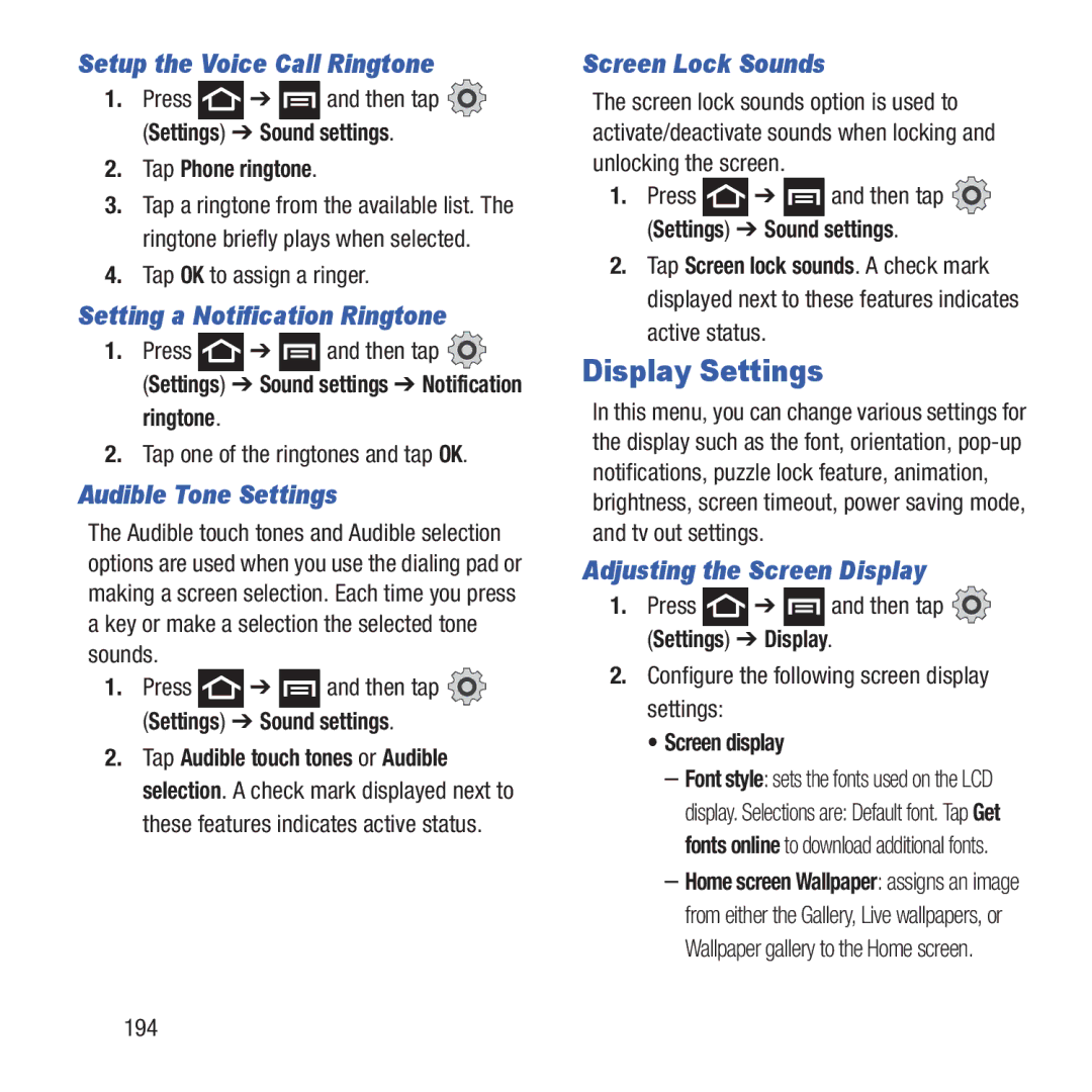 Samsung GH68-37463A user manual Display Settings 