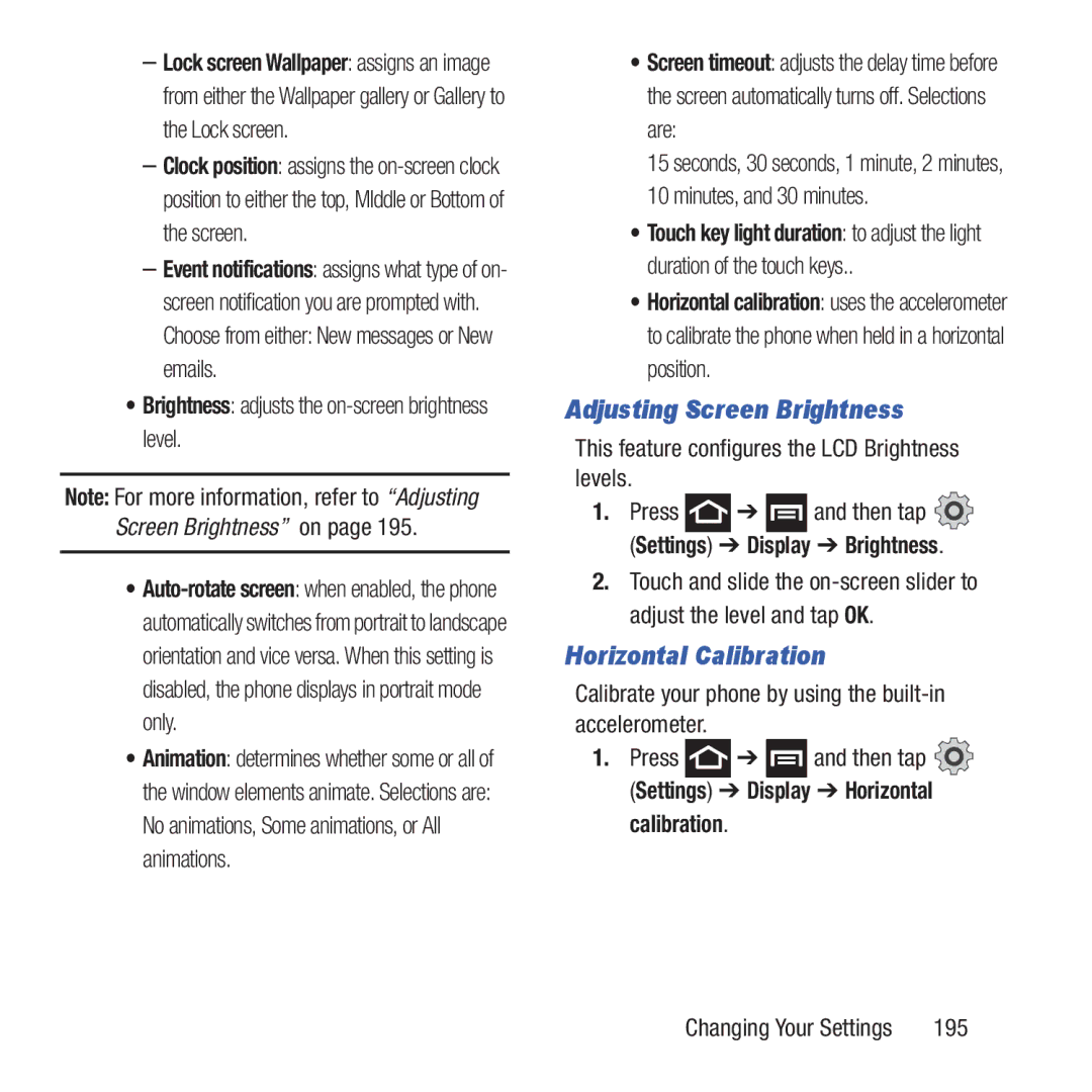 Samsung GH68-37463A user manual Adjusting Screen Brightness, Horizontal Calibration 