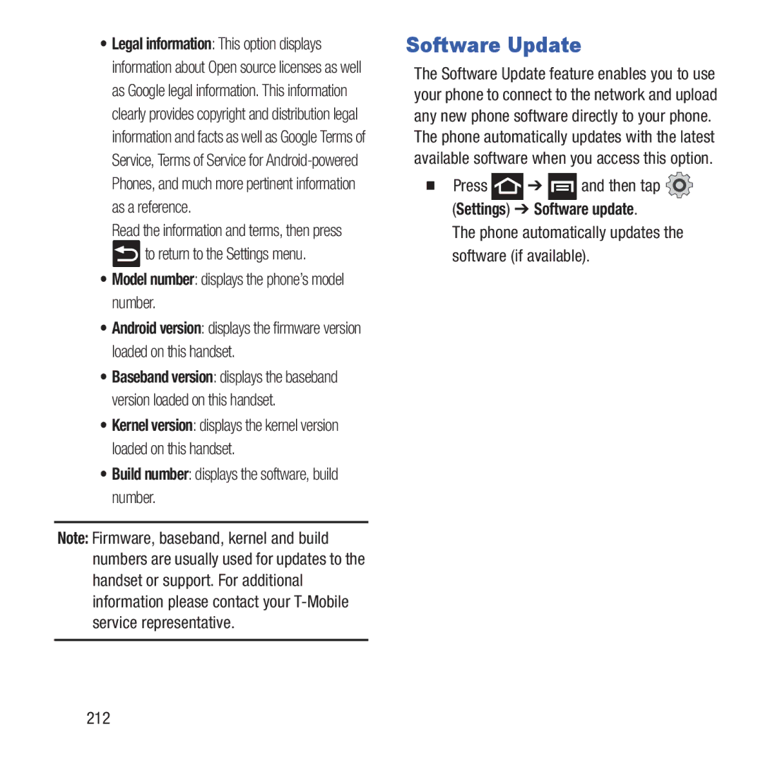 Samsung GH68-37463A user manual Software Update, Build number displays the software, build number, 212 