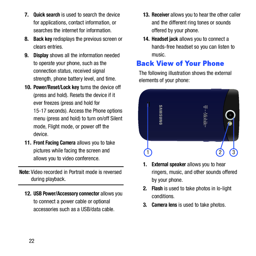 Samsung GH68-37463A user manual Back View of Your Phone, Back key redisplays the previous screen or clears entries 