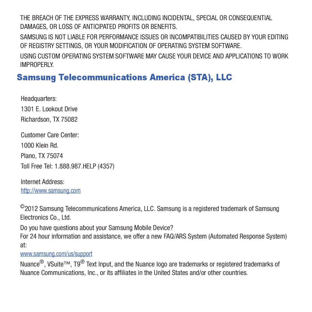 Samsung GH68-37463A user manual Samsung Telecommunications America STA, LLC 