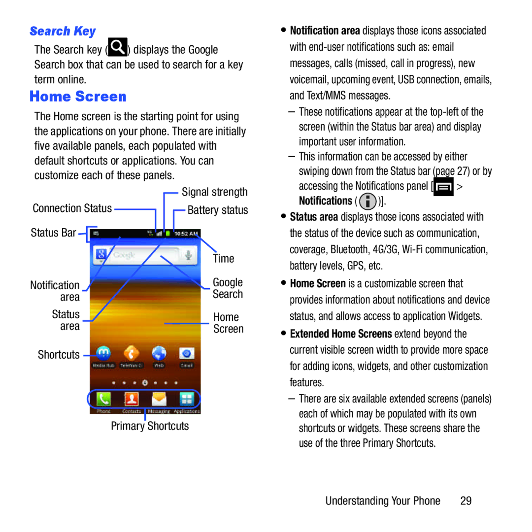 Samsung GH68-37463A user manual Home Screen, Search Key 