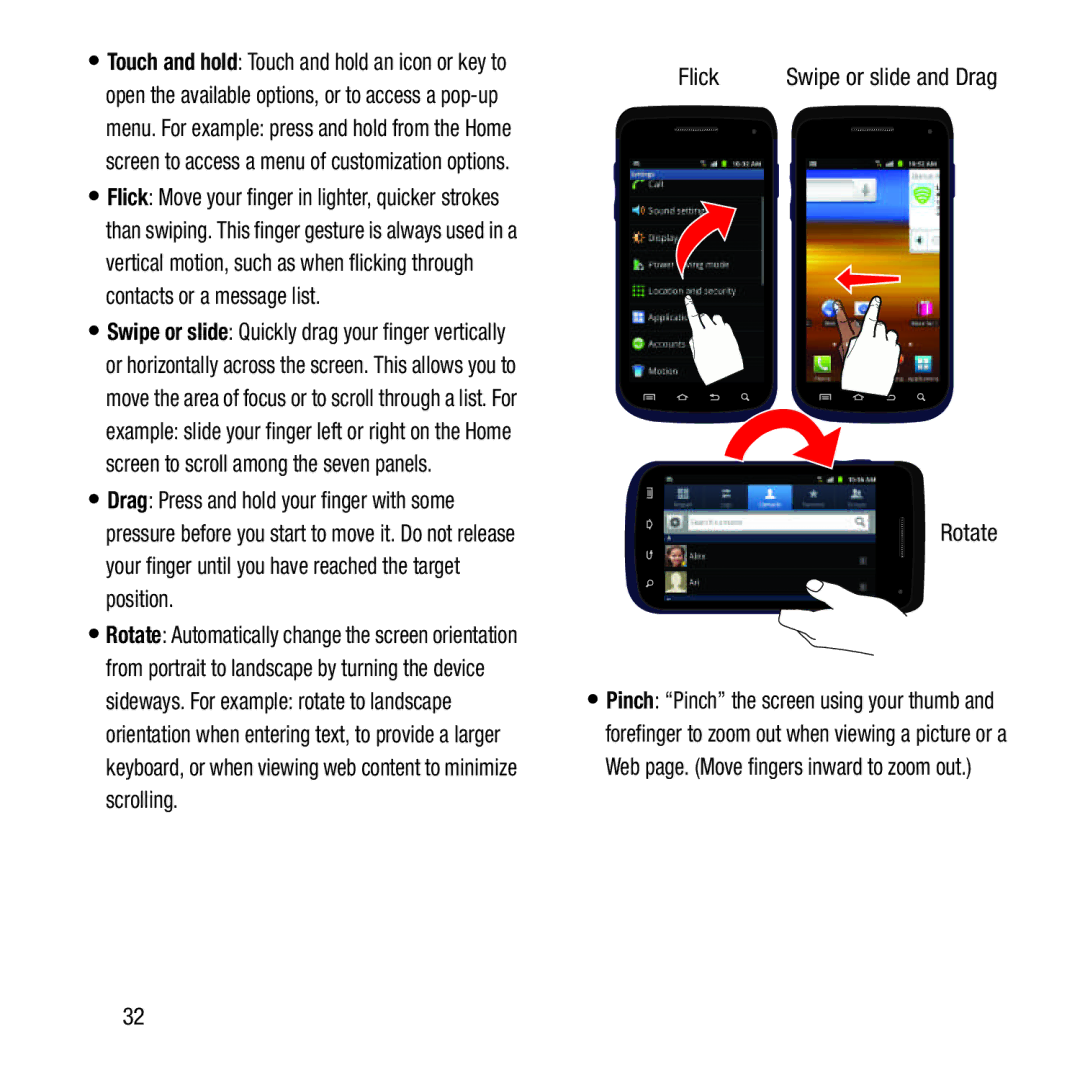 Samsung GH68-37463A user manual Flick, Rotate 