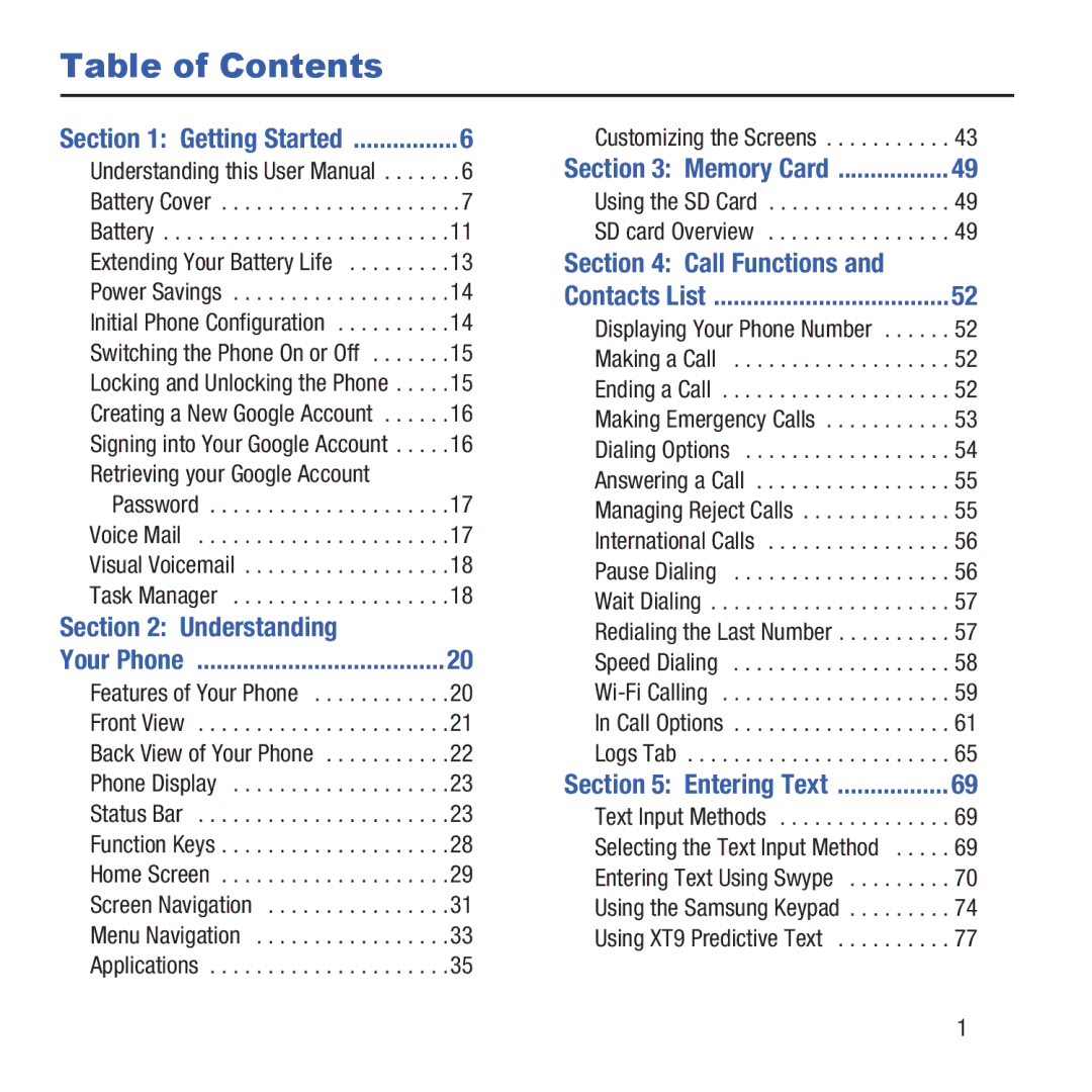 Samsung GH68-37463A user manual Table of Contents 