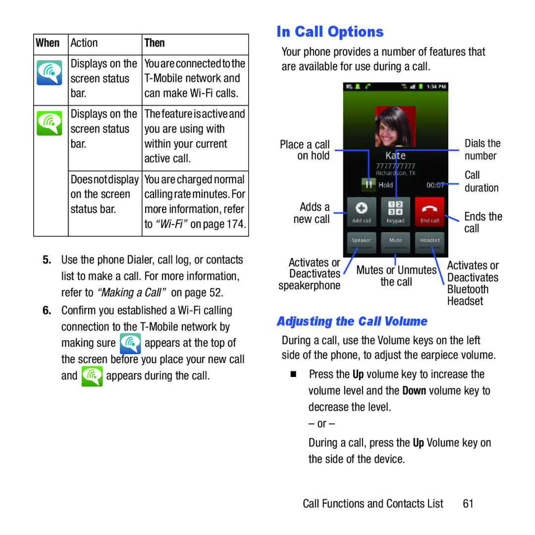 Samsung GH68-37463A user manual Call Options, Adjusting the Call Volume, Then 