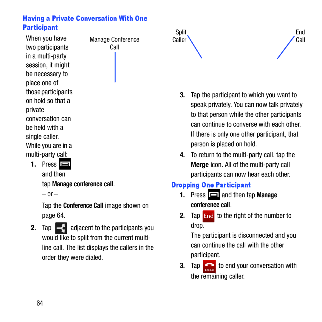 Samsung GH68-37463A user manual Having a Private Conversation With One Participant, Dropping One Participant 