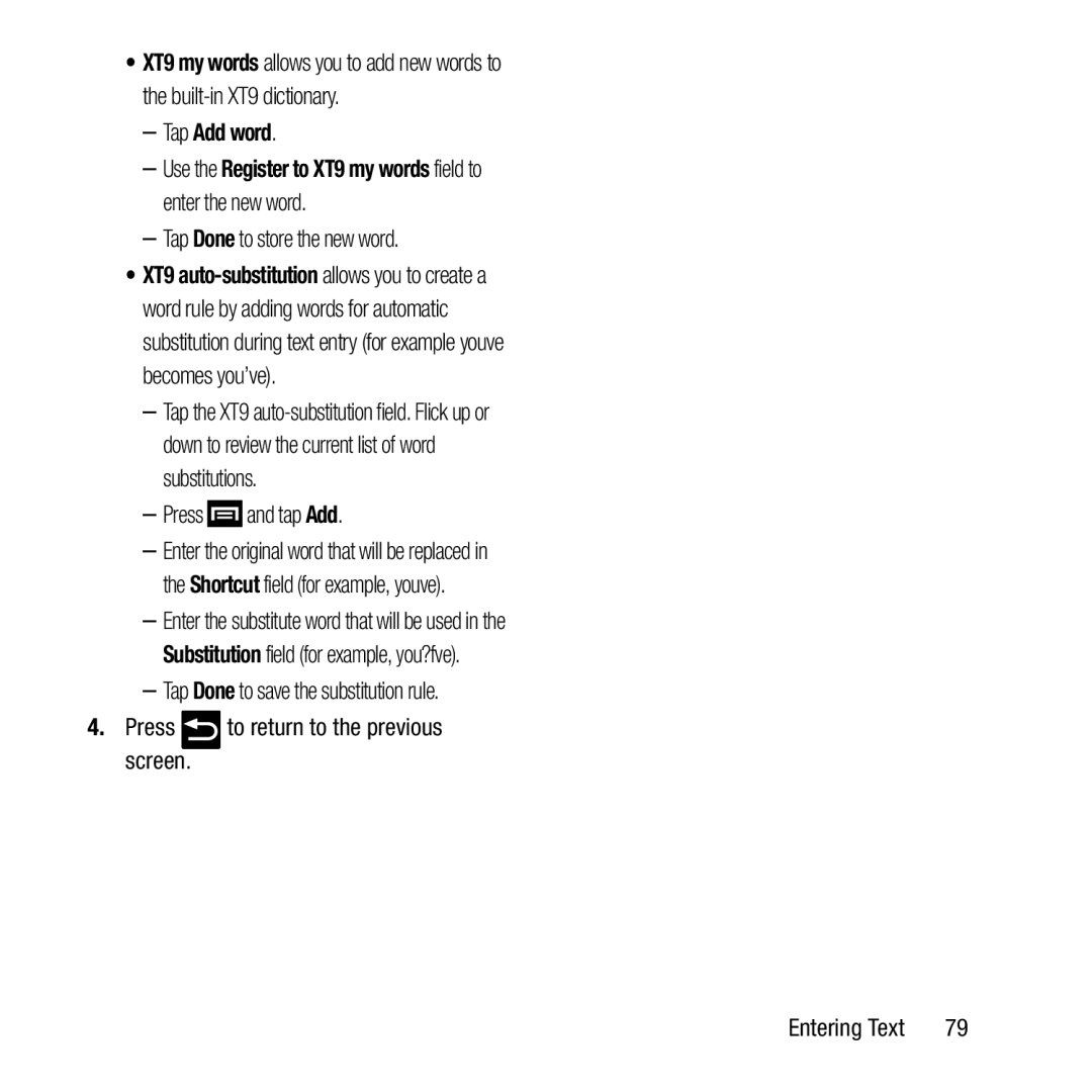 Samsung GH68-37463A user manual Tap Add word, Tap Done to store the new word, Press and tap Add 