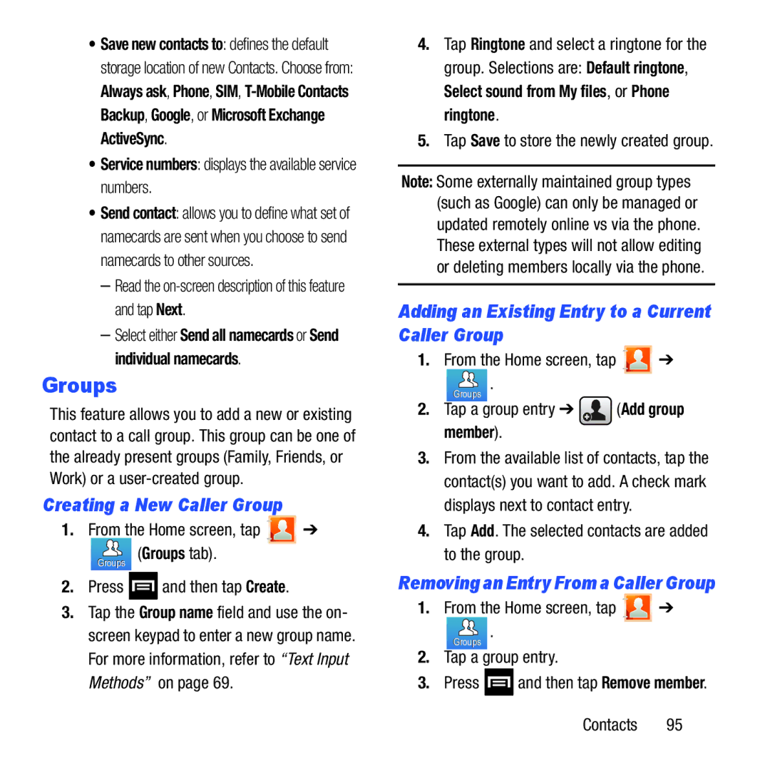 Samsung GH68-37463A user manual Groups, Adding an Existing Entry to a Current Caller Group, Creating a New Caller Group 