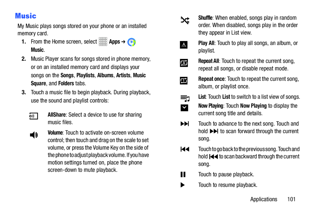 Samsung GH68-38773F user manual Music, AllShare Select a device to use for sharing music files 