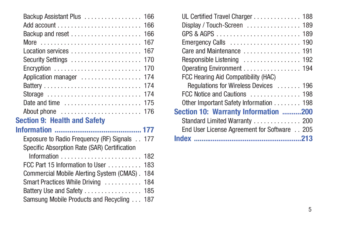 Samsung GH68-38773F user manual Health and Safety, 177, Warranty Information 200, 213 