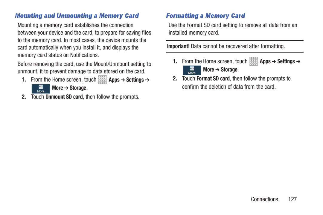 Samsung GH68-38773F user manual Formatting a Memory Card, More Storage 